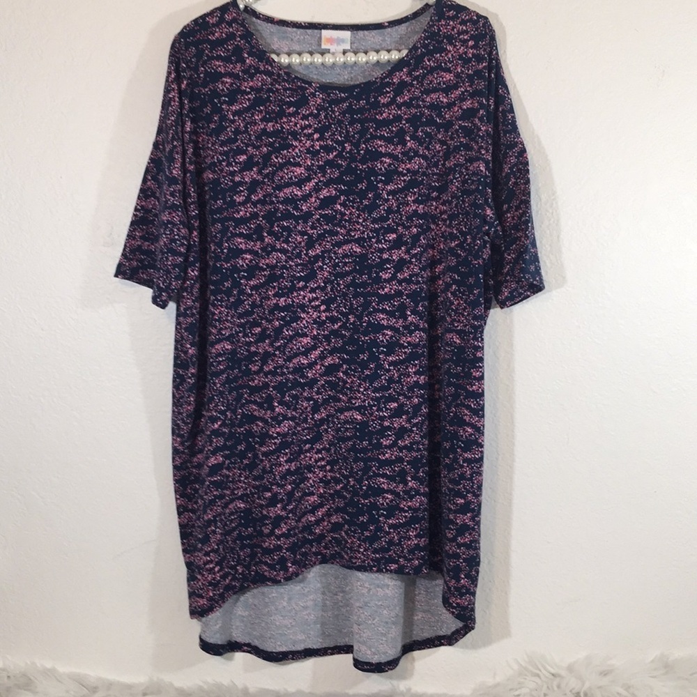 LuLaRoe Irma Tunic Top High Low Length blue/pink